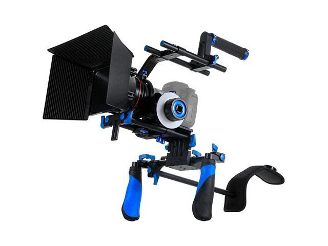 DSLR Rig Video Camera Shoulder Mount Kit Including DSLR Rig Shoulder Support Follow Focus Matte Box Adjustable Platform Top Handle and CShape