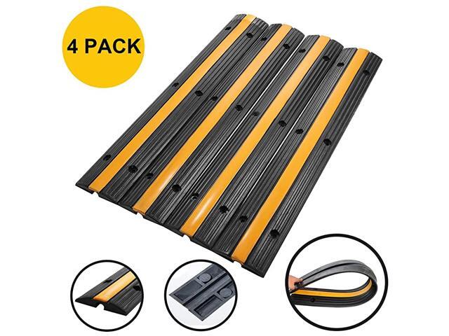 4 Pack 1Channel Rubber Cable Protector Ramp Traffic Speed Bump 18000lbs Capacity Heavy Duty Cable Protective Cover Ramp Driveway Hose Cord Track