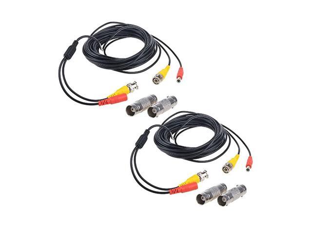 2Pack 25ft HD Video Power Security Camera Cables PreMade AllinOne Extension Wire Cord with BNC Connectors for CCTV Security Camera Black