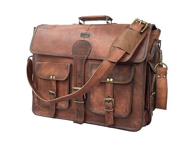 18 Inch Vintage Handmade Leather Messenger Bag Laptop Briefcase Computer Satchel bag For Men DARK BROWN