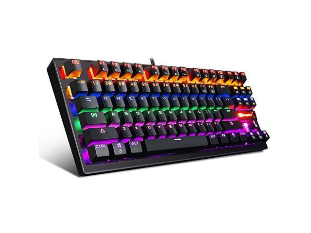Keyboard 87 Keys Small Compact Multicolour LED Backlit MK1 Wired USB Gaming Keyboard with Blue Switches 100 AntiGhosting Metal Construction Water