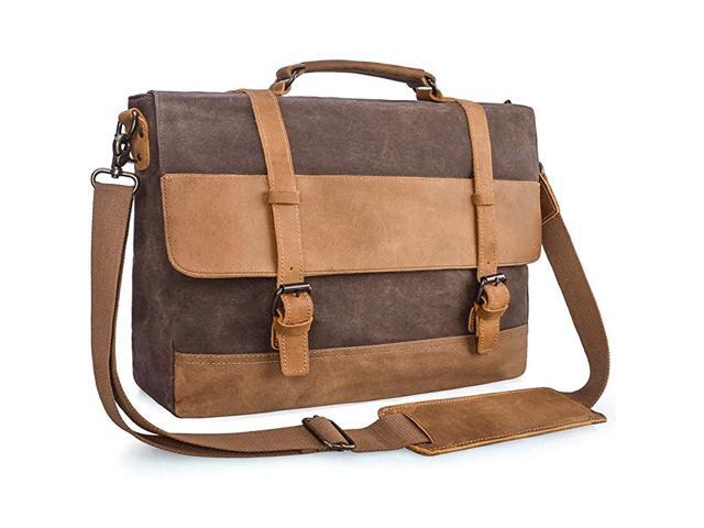 Messenger Bag 156 Inch Waterproof Vintage Genuine Leather Waxed Canvas Briefcase Large Satchel Shoulder Bag Rugged Leather Computer Laptop Book Bag