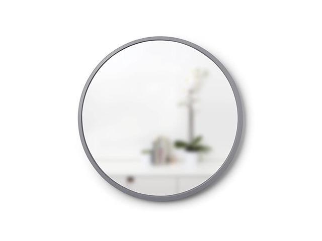 Grey Hub 24 Round Wall Mirror With Rubber Frame Modern Decor for Entryways Bathrooms Living Rooms Inch