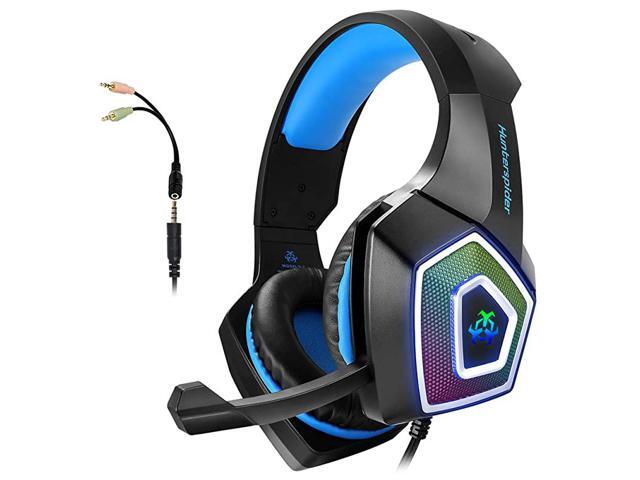 Headset with Mic for Xbox One PS4 PS5 PC Switch Tablet Smartphone Headphones Stereo Over Ear Bass 35mm Microphone Noise Canceling 7 LED Light Soft