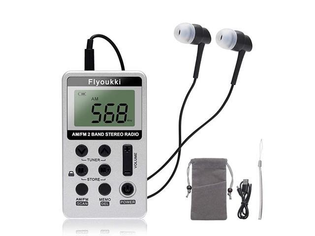 Pocket Small Radio by Personal Mini AM FM Portable Digital Tuning Transistor Radios with Best Reception Earphones Lanyard and Rechargeable Battery