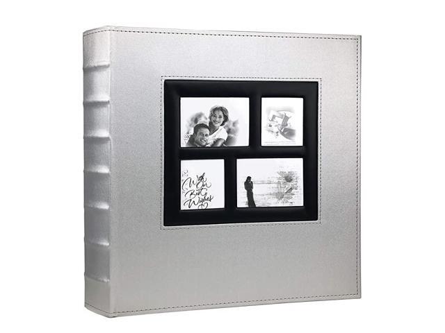 Photo Album 4x6 Holds 600 Photos Black Pages Large Capacity Leather Cover Wedding Family Baby Photo Albums Book Horizontal and Vertical Photos Silver