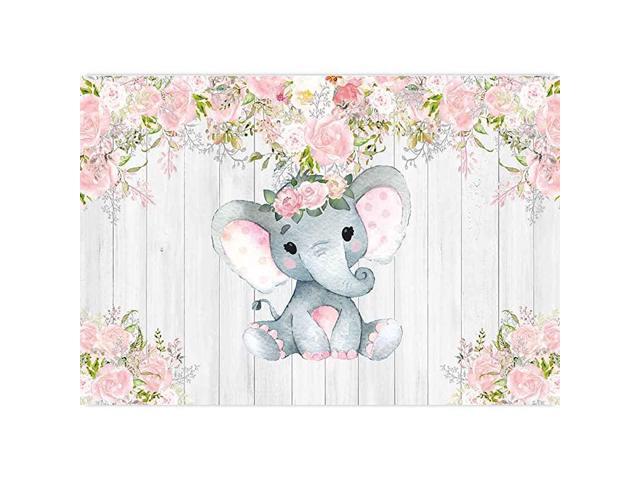 7x5ft Rustic Floral Elephant Backdrop for Baby Shower Party Pink Flower Wood Its a Girl Banner Birthday Photography Background Cake Table