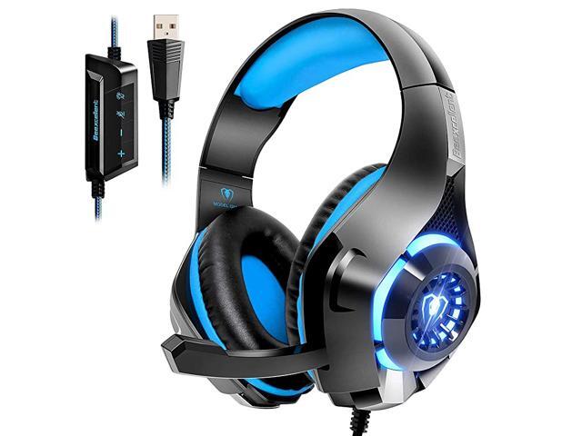 USB Gaming Headset for PC71 Surround Sound PC Headset with Noise Canceling Mic Volume Control LED Light for Laptops