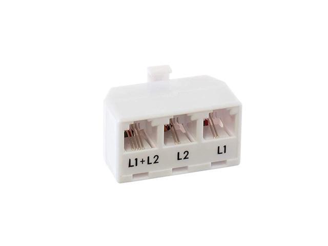 Splitter 2 Line Adapter 3Way Splitter Line 1 Line 2 and Twin Line Dual Line Separator 4 Conductor Connector 2 Phone Lines White 2 Pack