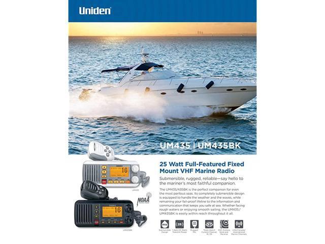UM435BK Advanced Fixed Mount VHF Marine Radio All USAInternationalCanadian Marine Channels including new 4Digit CDN B Channels 1 Watt25 Watt Power