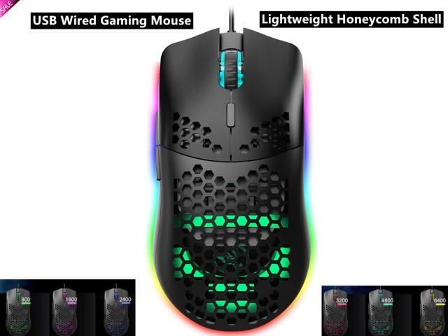 Gaming Mouse with Lightweight Honeycomb Shell Ergonomic Optical Computer Gaming Mice 6400 DPI Adjustable6 RGB Lighting Gaming Mice & 7 Buttons