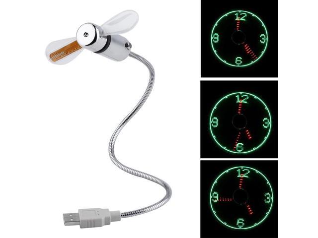 USB Gadget Durable Adjustable Mini Flexible Fan LED Light USB Fan Time Clock Desktop Clock Cool Gadget Time Display