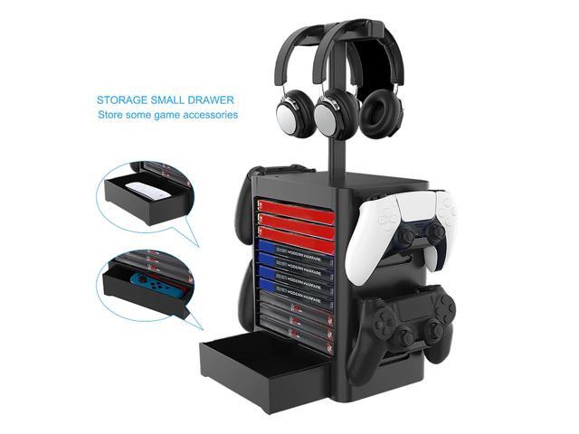 Multi-Functional Storage Rack Holder for PS5 /PS4 /Xbox One /Nintend Switch Game Disc Bracket Controller Headphone Holder Tower