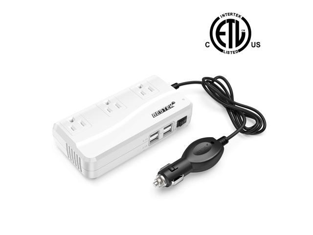 BESTEK 200W Power Inverter DC 12V to 110V AC Inverter with 42A 4-Port USB Car Adapter [ETL Listed]