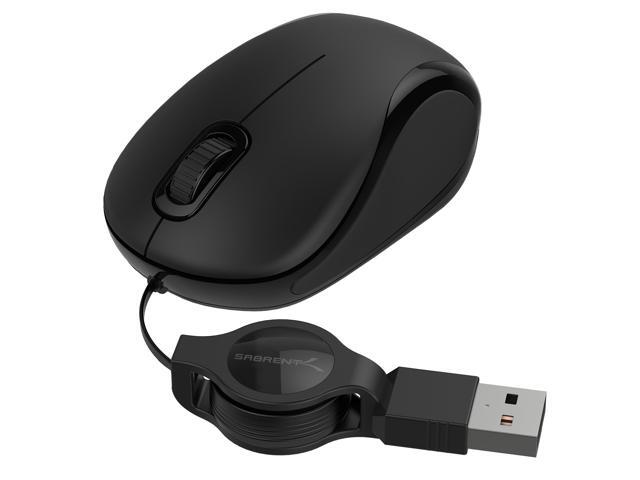 sabrent mini travel usb optical mouse mice with retractable cable (ms-opmn)