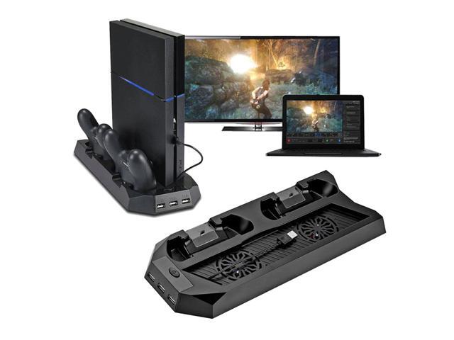 For PS4 Multifunctional Charging Station Cooling Fan Cooler Vertical Stand for Sony Playstation 4 with Dual Controllers Charger