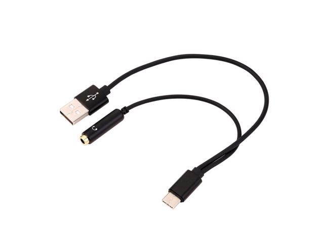 USB Type-C To 35mm Jack AUX Headphone Audio Splitter Converter Adapter Cable (Black)