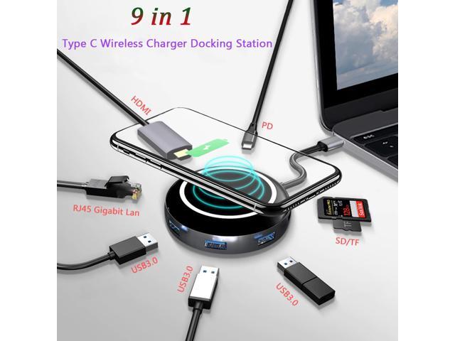 Type C Hub USB C Converter With Wireless Charger USB Docking Station with HDMI USB 30x3 HDMI Rj45 Sd Tf Card Slot for MacBook