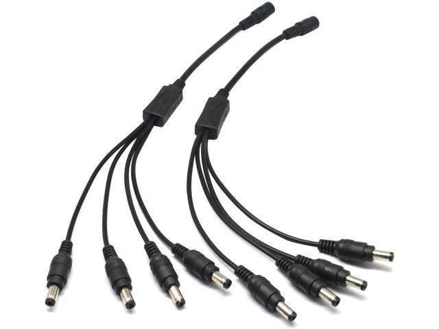 2Pack 1 to 4 Way DC Power Splitter Cable Barrel Plug 55mm x 21mm for CCTV Cameras DVR LED Light Strip and More