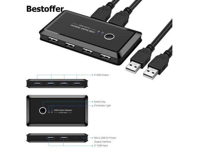 USB Switch Selector KVM Switcher for 2 PC Sharing 4 USB Devices for Keyboard Mouse Scanner Printer Computer