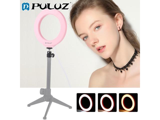 PULUZ 16cm Pink USB 3 Modes Dimmable LED Ring Vlogging Photography Video Lights with Cold Shoe Tripod Ball Head without tripod