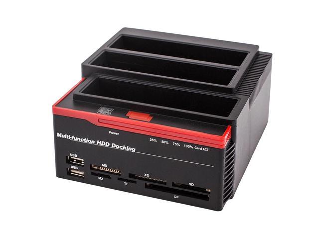 Multi Function External Three Bay USB 30 to SATA IDE 25' 35' Hard Drive SSD Docking Station With 2-Port USB Hub Card Reader