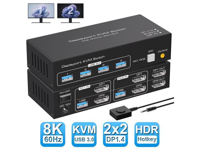  DP KVM Switch Dual Monitors with Voice Control, 2 Computers 2  Monitors USB 3.0 KVM Displayport Switcher Supports 4K@60Hz for 2 Computers  Share Keyboard, Mouse and Monitor : Electronics