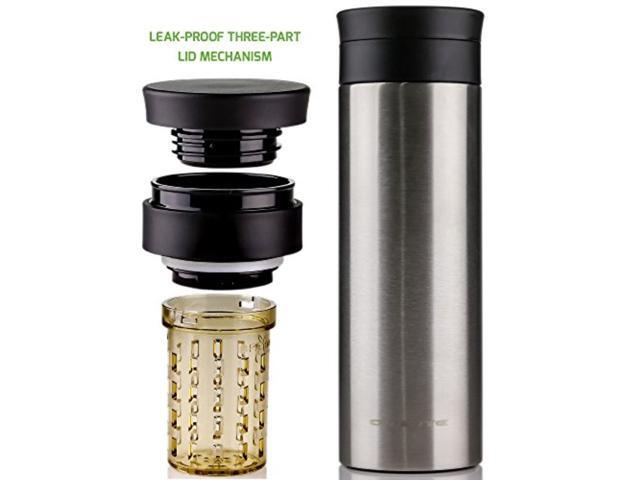 Ovente Insulated Vacuum Sealed Stainless Steel Coffee or Water Travel Mug Portable 12 Ounce Double Wall Tumbler with Tea Infuser Compact Easy