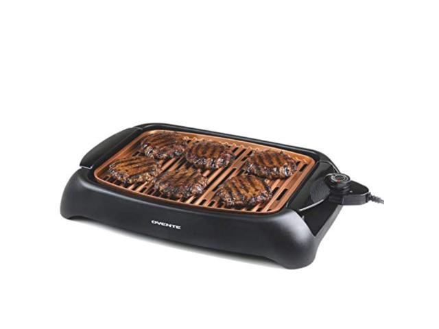 Ovente Electric Indoor Smokeless Cooking Grill 13 x 10 Inch Portable Nonstick Plate with Large Grilling Surface & Oil Drip Pan Compact Easy Clean