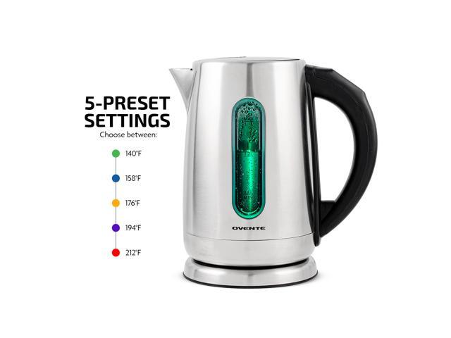 Ovente Electric Hot Water Kettle 17 Liter 1100 Watt Portable Stainless Steel Tea Maker with 5 Temperature Heat Control Setting Keep Warm Feature
