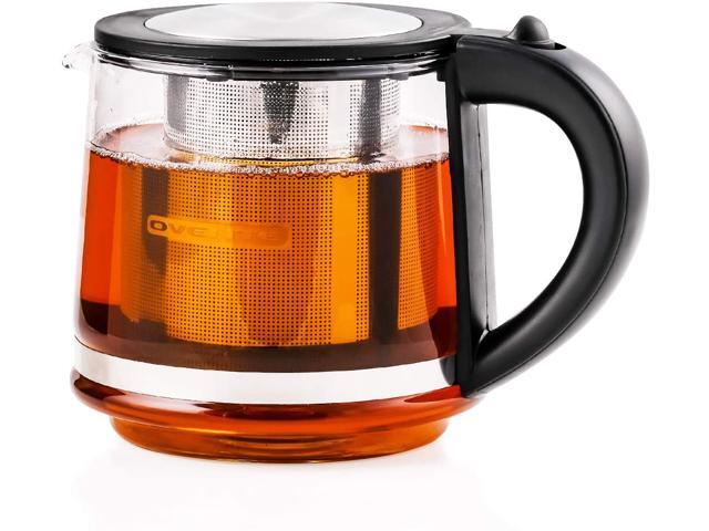 Ovente 27 Ounce Reusable Loose Leaf Tea Infuser Well Matched with Glass Tea Kettle KG612S Portable Tea Maker with Cool Touch Handle & Easy to Flip
