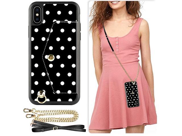iPhone Xs Max Wallet Case iPhone Xs Max Case with Credit Card Holder Slot Adjustable Crossbody Chain Strap Handbag Purse Wrist Strap Case Cover