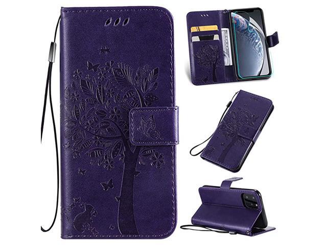 11 Pro Max Wallet Case with Screen Protector11 Pro Max PU Leather Protective Case Emboss Love Tree Cat Folio Magnetic with Card Holder Kickstand