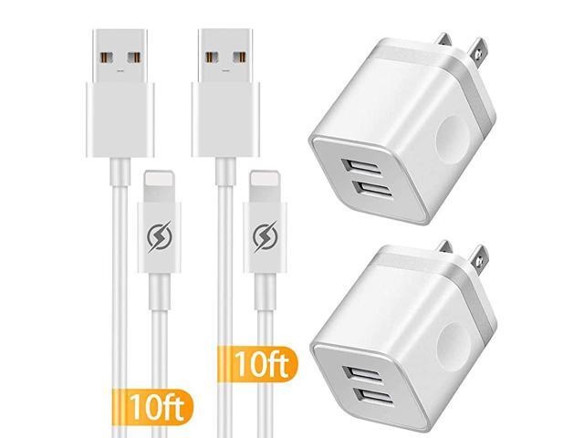 iPhone Charger 10 ft Cable with Wall Plug 4 Pack Dual USB Wall Charger Block with 2X10 Foot Long Charging Cord Compatible with iPhone 1111 Pro11