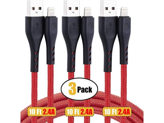 MFi Certified 3 Pack 10 ft iPhone Charger Lightning Cable 10 Foot Extra Long Nylon Braided ChargingSyncing Cord Compatible with iPhone XsXRXS