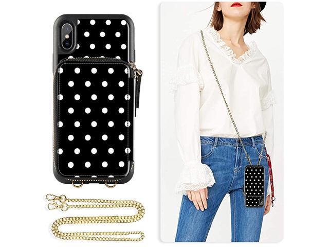 iPhone X Wallet case iPhone Xs Case with Credit Card Holder Slot Crossbody Chain Wristlet Handbag Purse Protective Zipper Leather Case Cover for