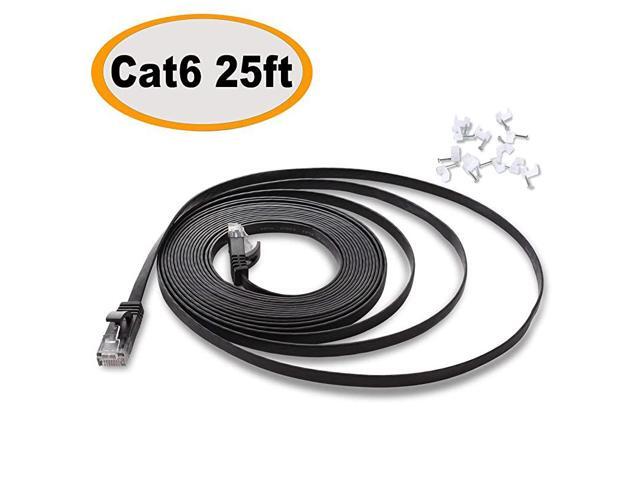 6 Ethernet Cable 25 ft Flat Durable Internet Network Lan Patch Cord Sturdy 6 High Speed Computer RJ45 Wire for Router Modem PS Xbox Gaming Switch