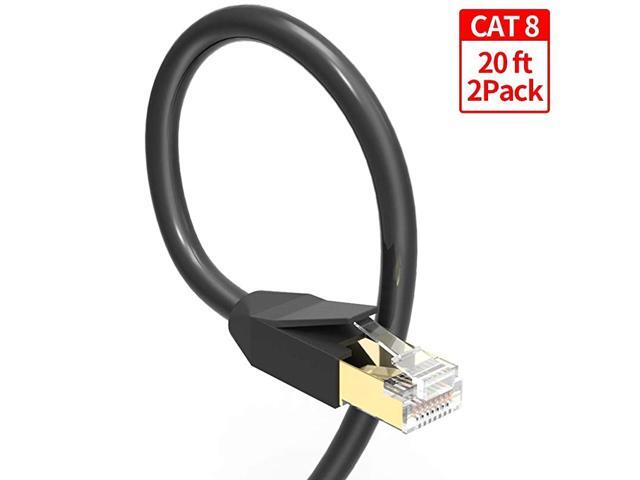 20 ft Ethernet Cable 2 Pack CAT 8 Internet Network Cord High Speed SSTP LAN Cables with Gold Plated RJ45 Connector for Router Modem POE Gaming