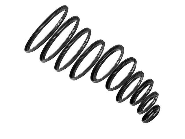 10 Pieces Anodized Black Metal Stepup Adapter Ring Set Including 2630mm 3037mm 3743mm 4352mm 5255mm 5562mm 6267mm 6772mm 7277mm 7782mm