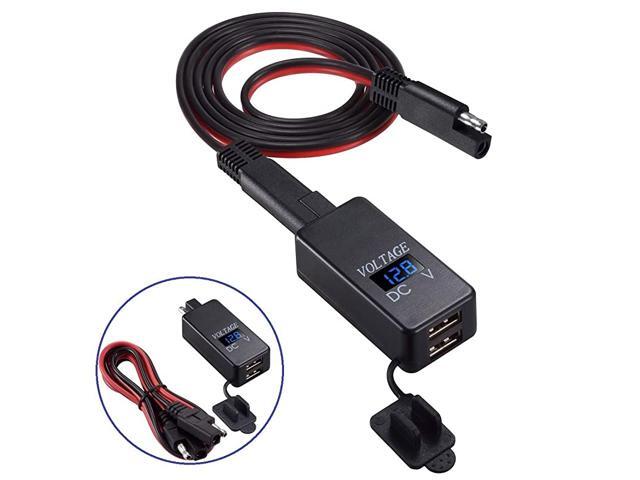 48A Motorcycle USB Charger SAE to USB Adapter with Voltmeter & ON/Off Switch 3 Install Options Waterproof Quick Disconnect Plug for Smart Phone