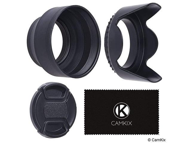 Set of 2 Camera Lens Hoods and 1 Lens Cap Rubber Collapsible + Tulip Flower Sun ShadeShield Reduces Lens Flare and Glare Blocks Excess Sunlight for