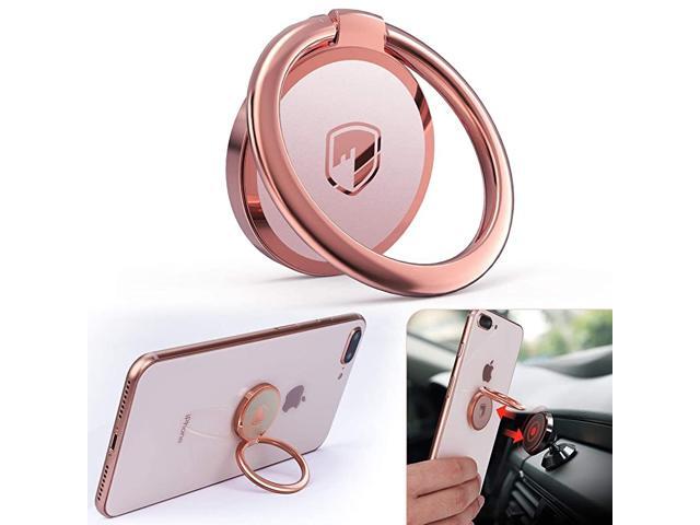 Phone Ring Holder Finger Kickstand 360° Rotation Metal Ring Grip for Magnetic Car Mount Compatible with All SmartphoneRose Gold