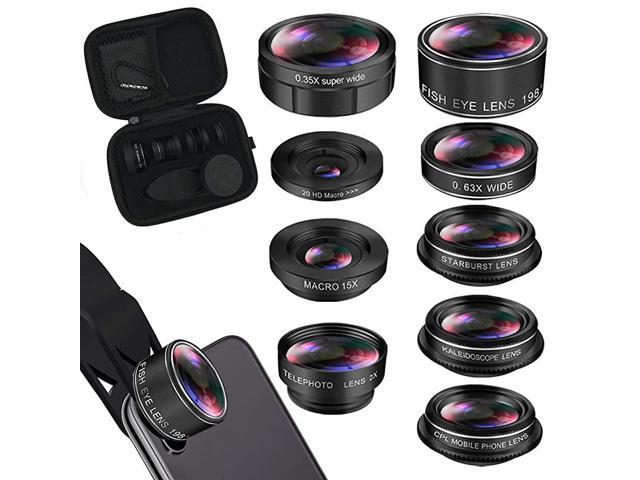 Lens Kit Phone Camera Lens 9 in 1 Zoom Telephoto Lens+198° Fisheye +035X Super WideAngle + 20X Macro Lens + 063X Wide Lens + CPL +Kaleidoscope Lens