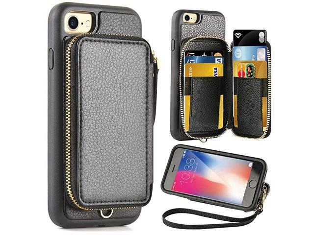 iPhone 8 Wallet Case47 inch iPhone 7 Zipper Wallet Case with Credit Card Holder Slot Wrist Strap Protective Handbag Purse Case for Apple iPhone