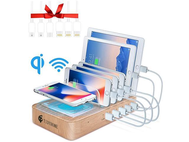 Charging Station for Multiple Devices 5 Port USB Charger Station Wireless Charging Station with 6 Mixed Cables Multi Device Charging Docking