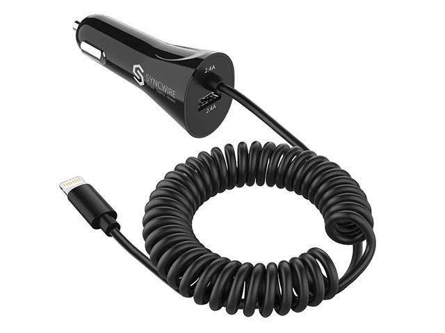 iPhone USB Car Charger Upgrade 48A24W Car Charging Adapter with Builtin Coiled Mfi Certified Lightning Cable for Apple iPhone 11XSMaxXRX876S6 Plus