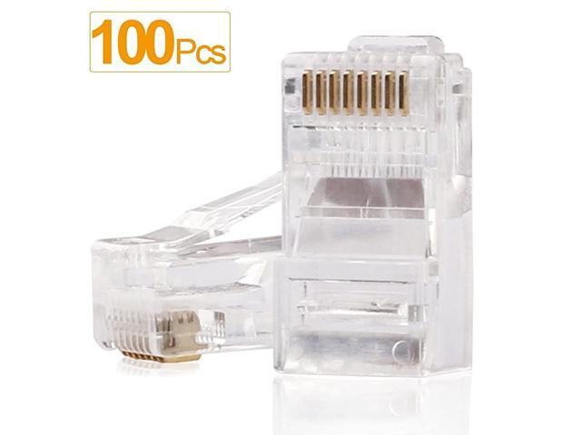 RJ45 Connectors RJ45 Crimp Ends 8P8C UTP Network Plug for CAT5 CAT5E CAT6 Stranded Cable Solid Crystal Head 100PCS
