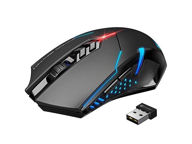 Wireless Gaming Mouse with Unique Silent Click Breathing Backlit 2 Programmable Side Buttons 2400 DPI Ergonomic Grips 7Button Design Black