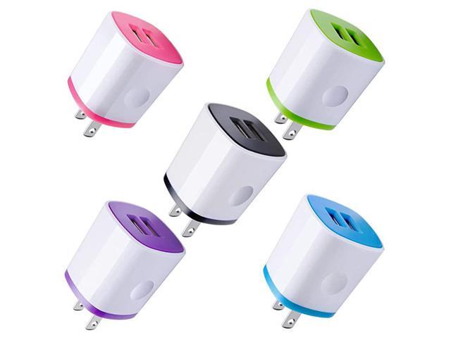USB Charger Wall Plug Phone Charger Box 5Pack Home Travel 21Amp Dual Port USB Wall Charger Quick Charging Block Cube Brick Compatible with iPhone
