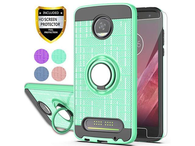 Moto Z2 Play Phone Case with HD Screen Protector 360 Degree Rotating Ring Bracket Dual Layer Resistant Back Cover for Motorola Moto Z Play 2nd